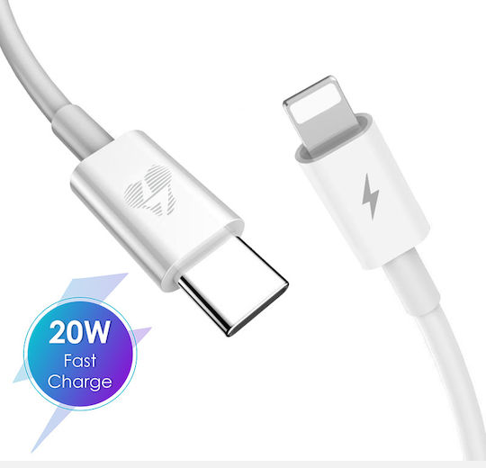 Powertech USB-C to Lightning Cable 20W Λευκό 1m (PTR-0092)