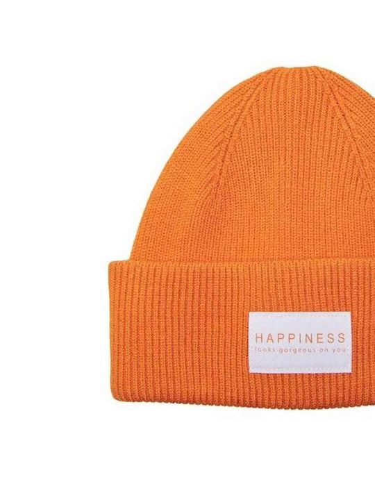 Beanie Γυναικείος Σκούφος με Rib Πλέξη σε Πορτοκαλί χρώμα