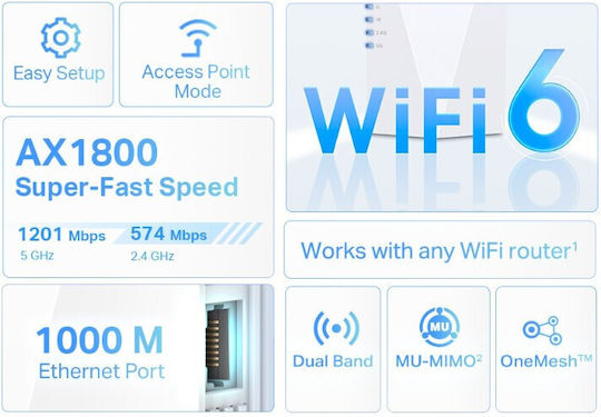 TP-LINK RE600X v3 Мрежов Удължител на WiFi Двулентов (2.4 и 5GHz) 1750Mbps