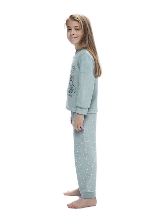 Galaxy Set Top & Bottom Kids Winter Velvet Pyjamas Turquoise