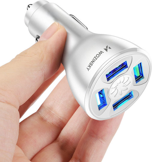 Wozinsky Φορτιστής Αυτοκινήτου 50W 1.5A με Θύρες: 4xUSB Λευκός