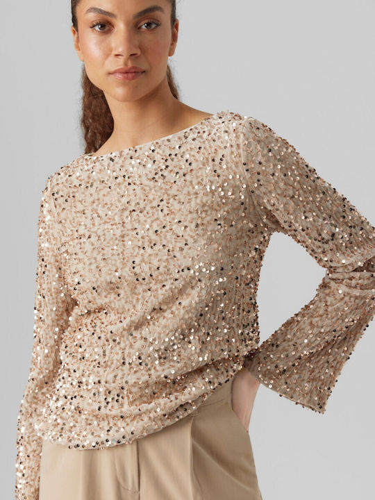 Bella Women's Blouse Velvet Long Sleeve Rose Gold