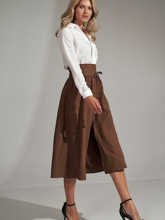 Figl High Waist Midi Skirt in Brown color