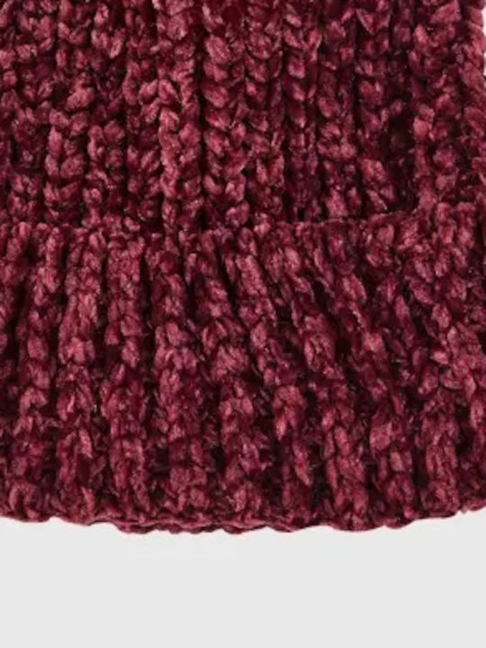 Pom Pom Beanie Beanie Knitted in Burgundy color
