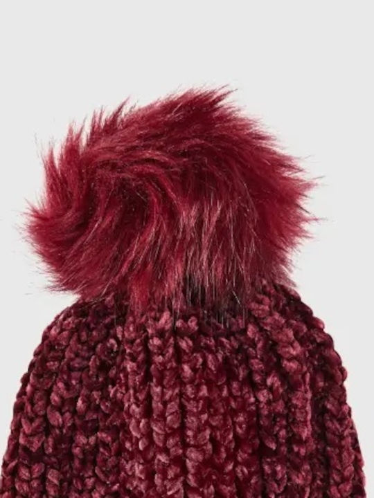 Pom Pom Beanie Beanie Knitted in Burgundy color