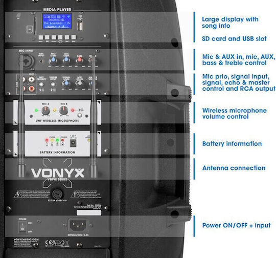 Vonyx Ηχείο Karaoke με Ασύρματα Μικρόφωνα Verve38 174.032 Μαύρο