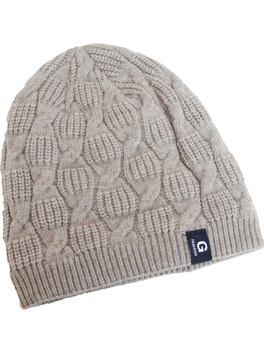Männer Set mit Beanie Fleece Gestrickt in Beige Farbe