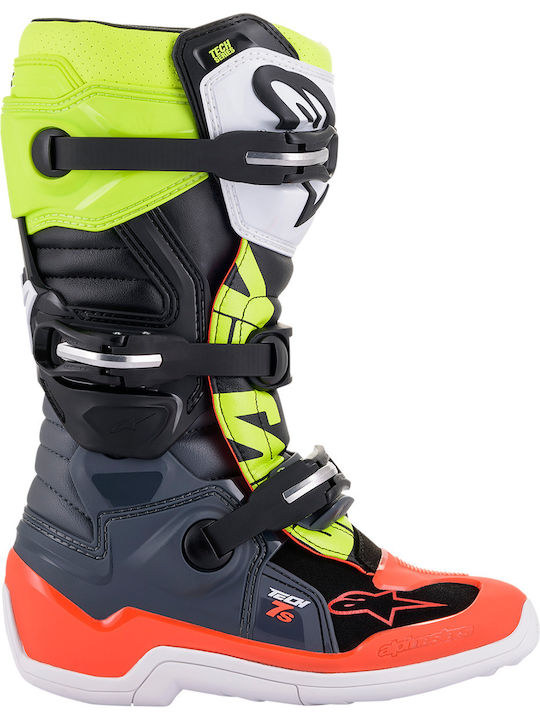 Alpinestars Youth Tech 7S Kid's Motocross Boots Dark Gray/Red Flourescent/Yellow