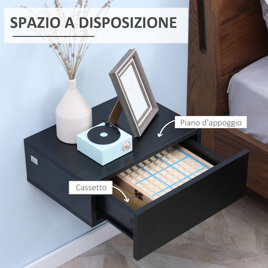 HomCom Bedside Tables Wooden Black 2 Pieces 40x30x15cm