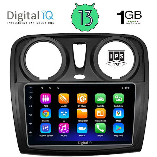 Digital IQ Ηχοσύστημα Αυτοκινήτου για Renault Dokker Dacia Dokker 2012> (Bluetooth/USB/WiFi/GPS/Apple-Carplay/Android-Auto) με Οθόνη Αφής 9"
