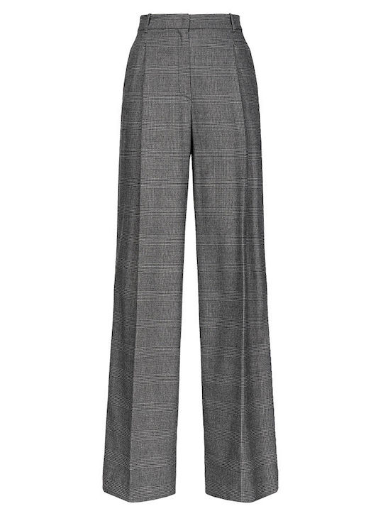 Pinko Women's High Waist Fabric Trousers Flared Checked Gray