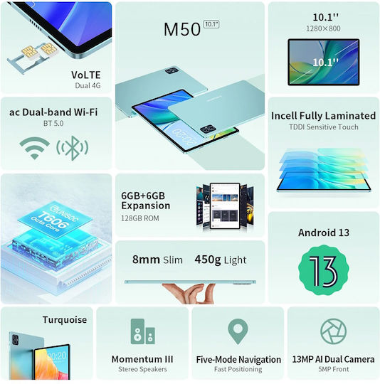 Teclast M50 4G 10.1" Tablet (6GB/128GB) Μπλε