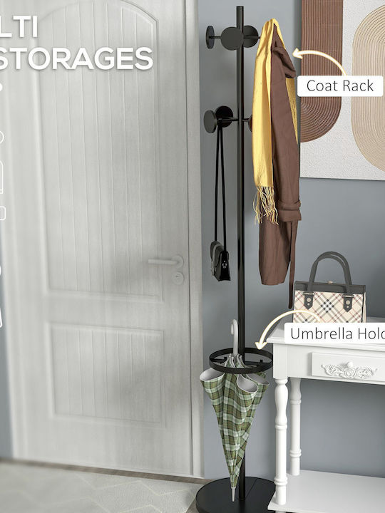 HomCom Metallic Coat Rack Black 34x34x177cm