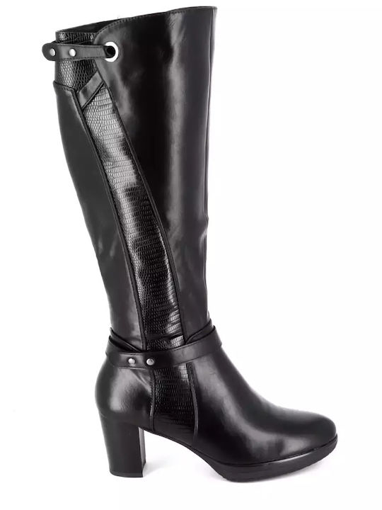Anatomic Synthetic Leather Medium Heel Women's Boots with Zipper Black