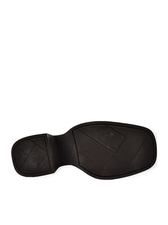 Leder Damen Stiefeletten mit Mittelhohem Absatz Schwarz