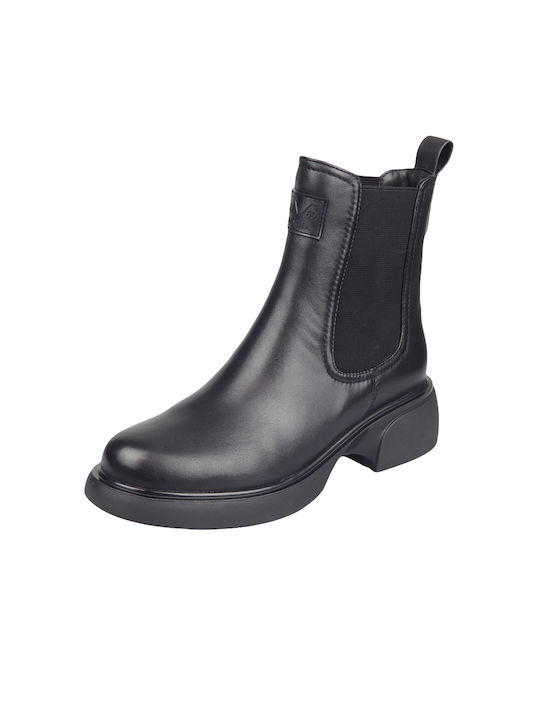 19V69 Leather Women's Chelsea Boots with Medium Heel Black