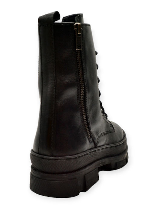 Leder Damen Stiefeletten Schwarz