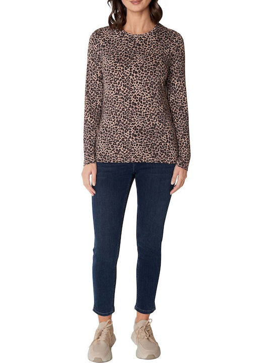 Jensen Woman Women's Blouse Long Sleeve Animal Print Brown