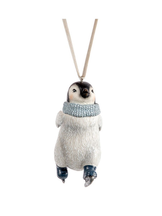 Pinguin Weihnachtsbaumschmuck aus Polyresin Weiß 6x5cm