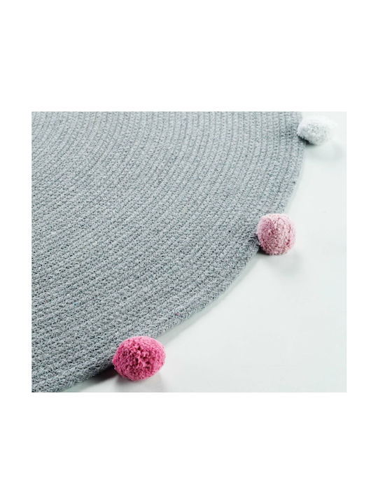 Pompom Party Kinder Teppich Gray Rund mit Durchmesser 90cm