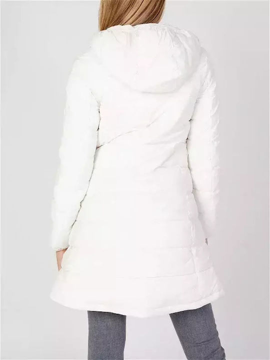 Guess Women's Long Puffer Jacket for Winter with Hood White