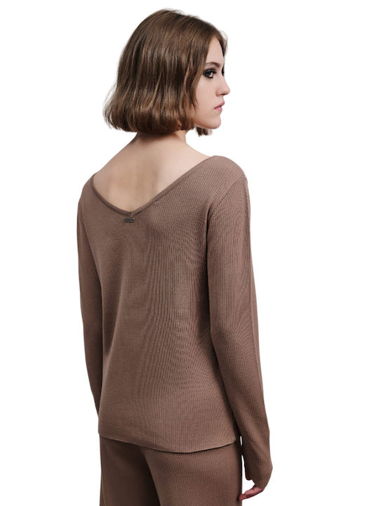 Combos Knitwear Women's Blouse Long Sleeve Brown