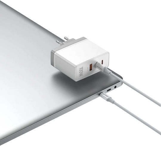 Vention Φορτιστής Χωρίς Καλώδιο GaN με Θύρα USB-A και 2 Θύρες USB-C 100W Power Delivery / Quick Charge 3.0 Λευκός (FEGW0-EU)