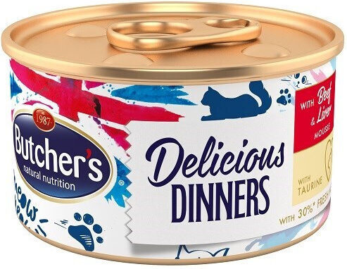 Butcher's Pet Care Classic Delicious Dinners Beef with Liver Wet Food for Adult Cats in Cans with Calf Gluten-Free 85gr