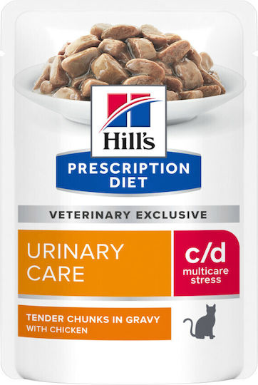 Hill's PD Feline c/d Urinary Stress Υγρή Τροφή για Ενήλικες Γάτες σε Φακελάκι με Κοτόπουλο 12x85gr