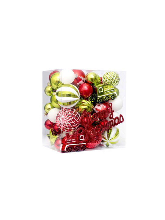 Weihnachtshänger Kugel Ornament Plastik Weiß 25cm Set 65Stück