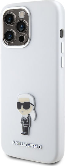 Karl Lagerfeld Ikonik Metal Pin Back Cover Silicone White (iPhone 15 Pro Max)