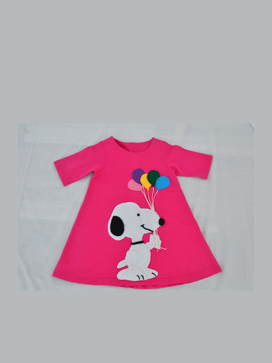 Happy Button Kids Dress Short Sleeve Fuchsia