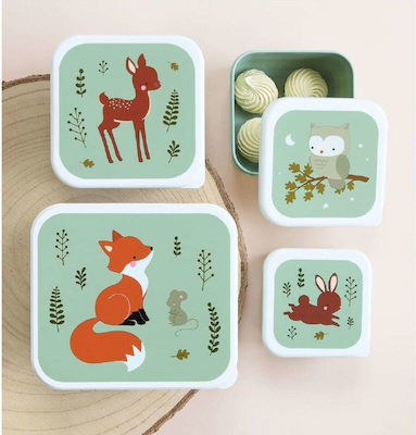 A Little Lovely Company Forest Friends Kids Set Lunch Plastic Box 0.85lt Multicolour L18xW12xH6cm