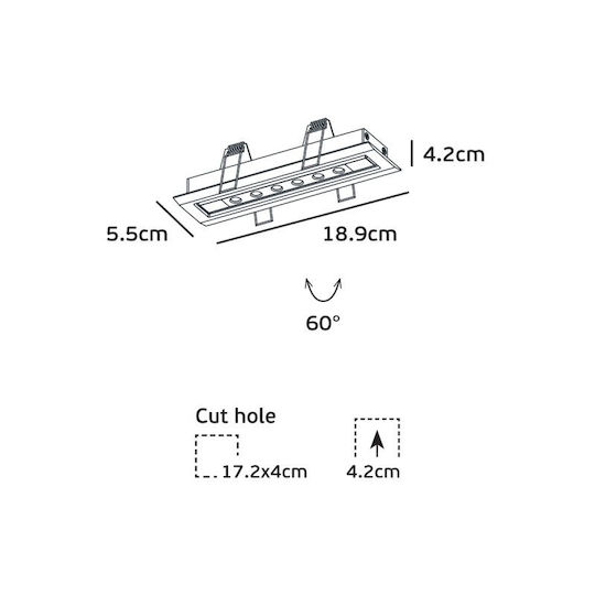 VK Lighting Commercial Linear Recessed LED Wall Light 6W Natural White IP20 L18.9xD5.5xH4.2cm