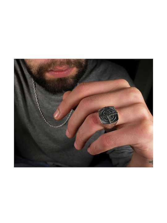 JT Impressive Silver Men's Compass Seal Ring