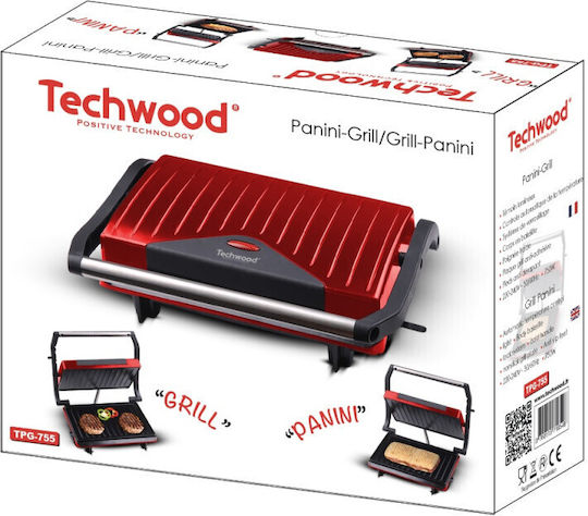 Techwood Sandwich Maker pentru 2 Sandvișuri 750W Roșie