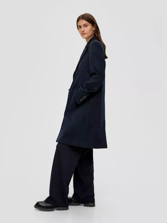 Women's Navy Blue Coat with Buttons