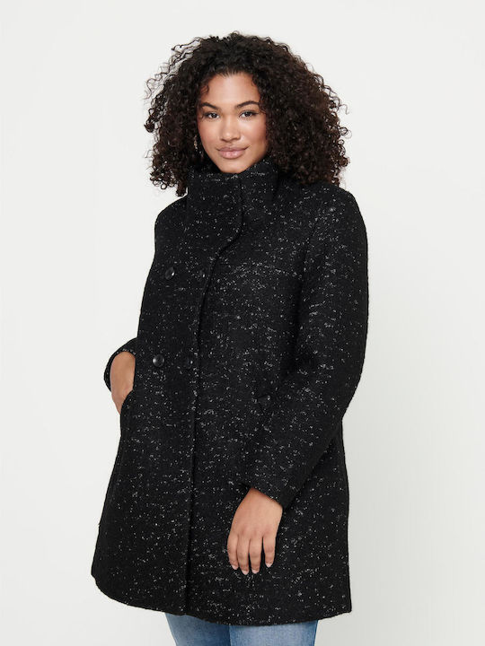 Wool Women's Black Coat with Buttons