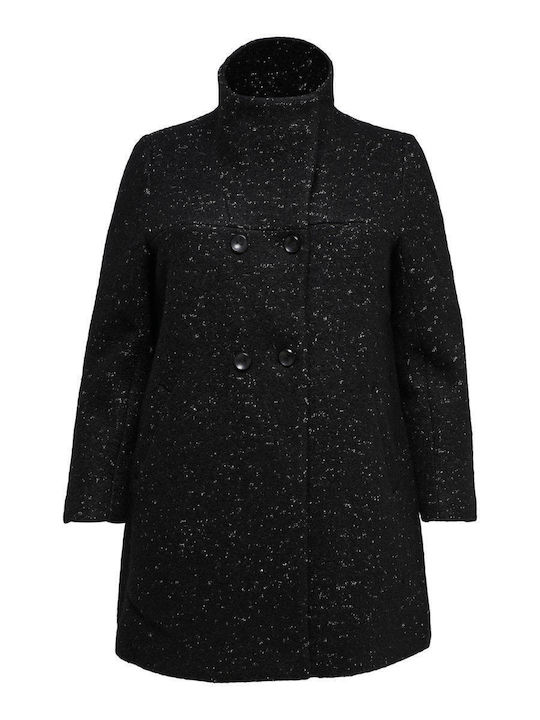 Wool Women's Black Coat with Buttons