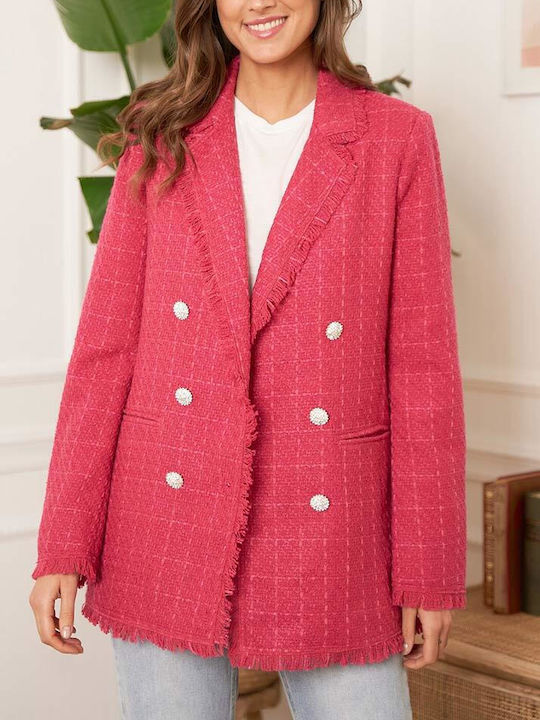 Cuca Long Women's Tweed Blazer Fuchsia