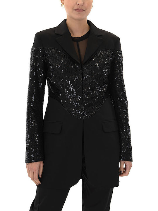 Zoya Long Women's Blazer Black with Sequins