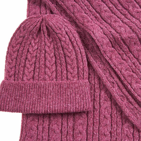 Frauen Set mit Beanie Gestrickt in Fuchsie Farbe