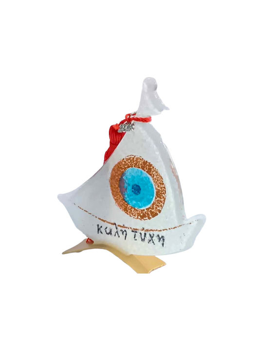 Kalliopi Silver Handmade Lucky Charm Boat White made of Glass 2024 10x12cm 1pcs