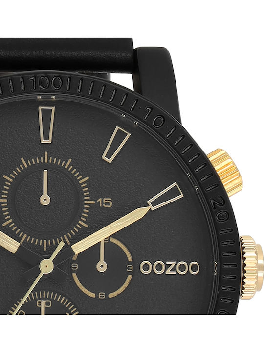 Oozoo Timepieces Ανδρικό Ρολόι 48mm Μπαταρίας με Μαύρο Δερμάτινο Λουράκι