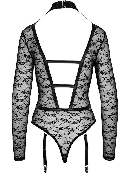 Cottelli Collection Bodysuit Sexy Cu Dantelă Și Jartiere Negru