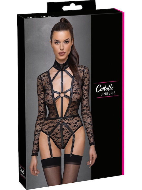 Cottelli Collection Bodysuit Sexy Cu Dantelă Și Jartiere Negru