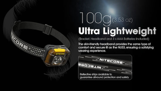 NiteCore Rechargeable Headlamp LED IPX6 with Maximum Brightness 350lm HA13 Black