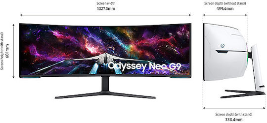 Samsung Odyssey Neo G9 G95NC Ултраширок VA HDR Curved Монитор 57" 7680x2160 240Hz с Време за Реакция 1мс GTG
