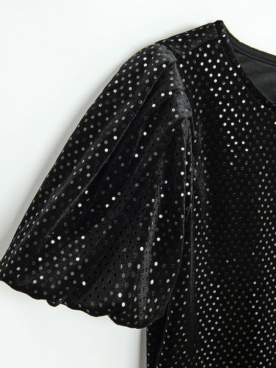 Rochie Fete Mâneca Scurtă Catifea Set Cu Accesorii Neagră