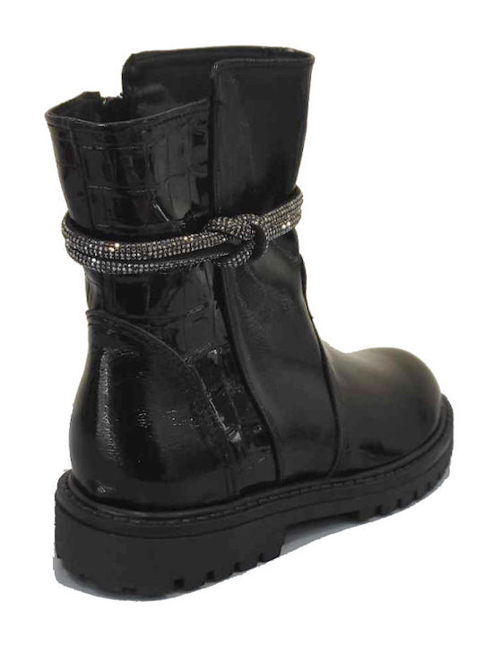 Lederne Kinderstiefel mit Reißverschluss Schwarz
